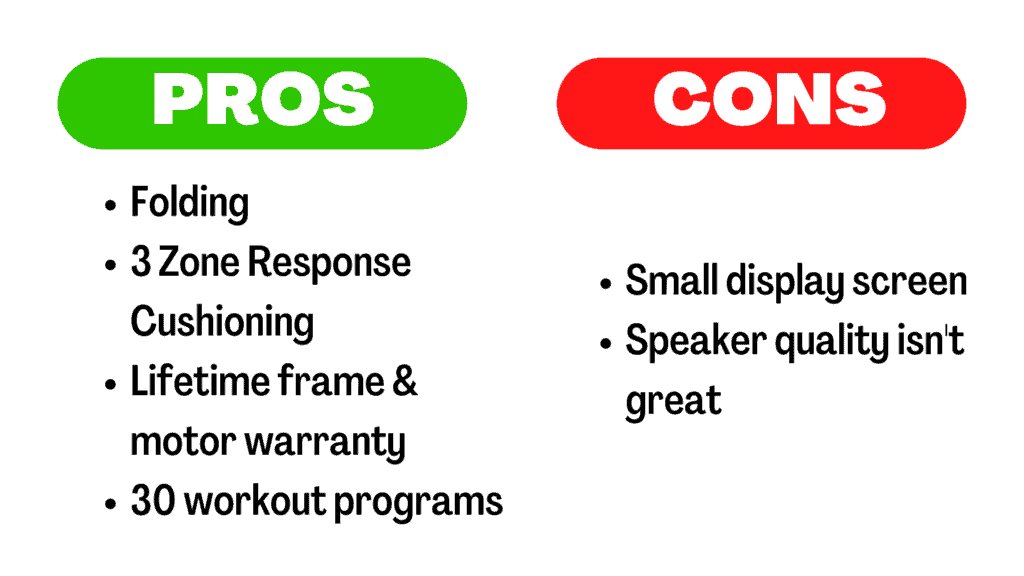Pros and cons chart of Horizon Fitness T101 Treadmill