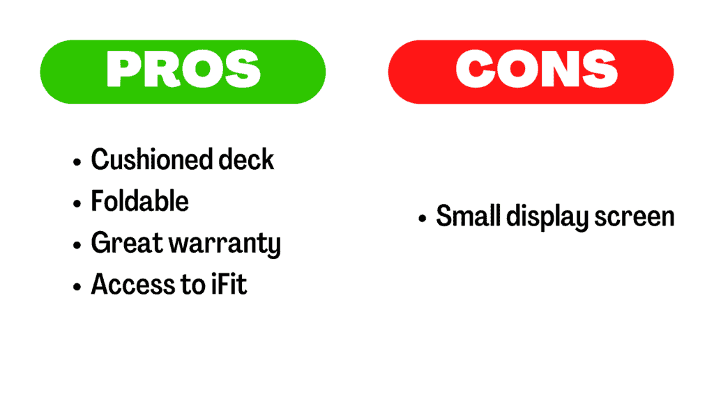 Pros and cons chart of the NordicTrack T Series 6.5 S Treadmill