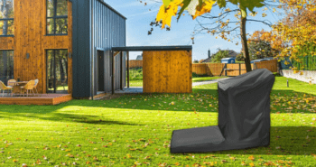 Treadmill in the grass with waterproof cover on it